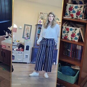 J Crew Navy Wide-leg Belt Elastic In Back 100% Cotton Pull on Pants Size 4